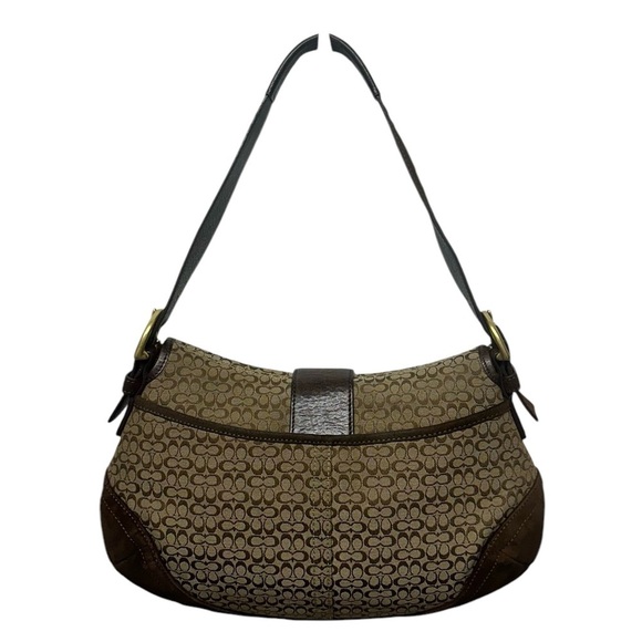 Coach Vintage #6808 Signature Soho Brown Jacquard/Suede Flap Logo Hobo Bag - Picture 3 of 16